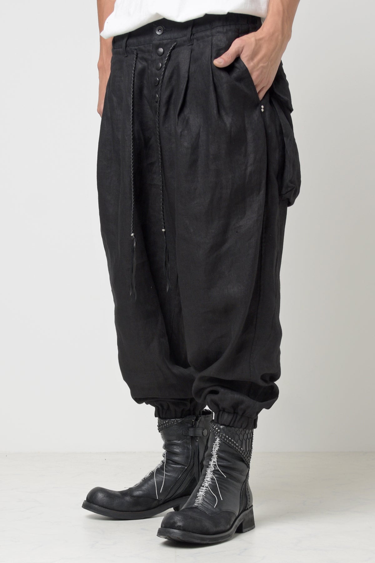 2301-PT03 Linen Lazy Pants Black