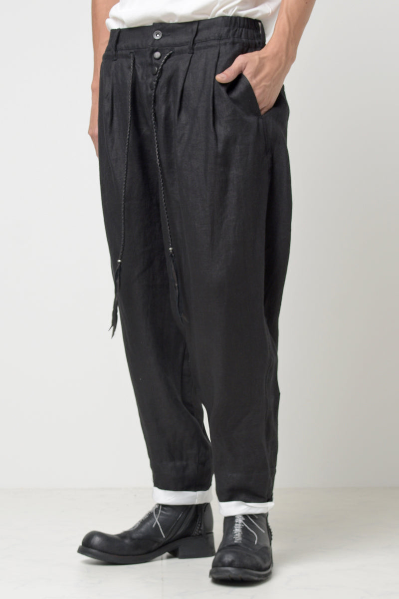 2301-PT04 Linen Lazy Layered Pants Black