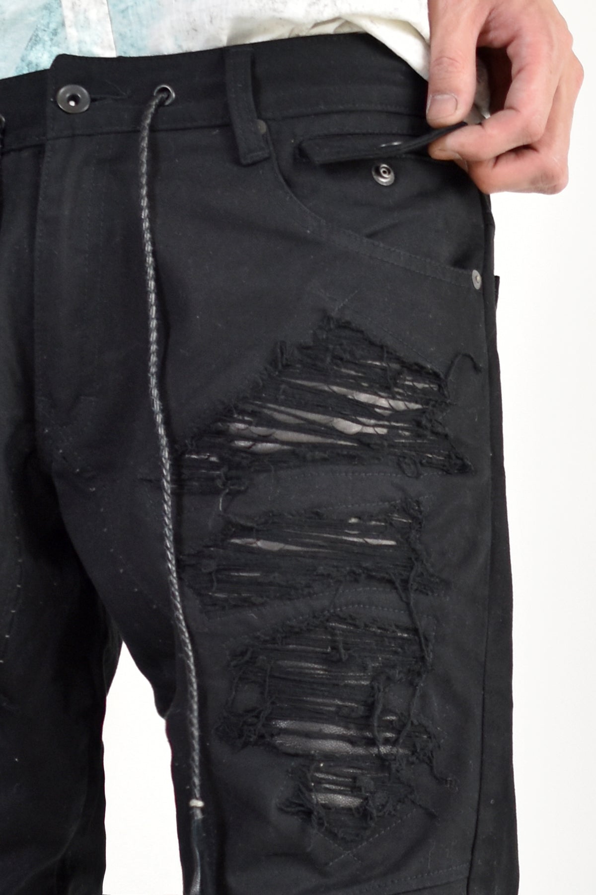 1702-PT02A Crush Skinny Twill Pants 07A Black