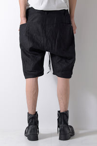 2201-PT04A Hand Stitched Linen Shorts 01 Black