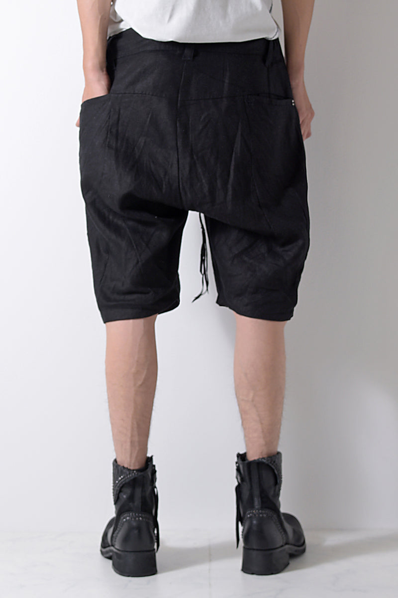 2201-PT04A Hand Stitched Linen Shorts 01 Black