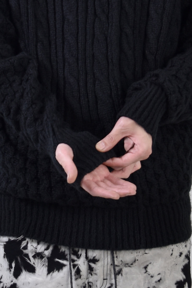 2002-KT01 Cable Combi Mohair Pullover Black