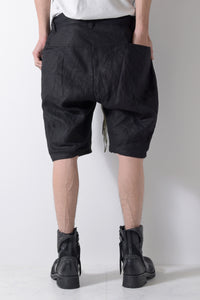 2201-PT04A Hand Stitched Linen Shorts 01 Black
