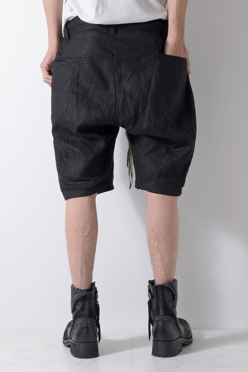 2201-PT04A Hand Stitched Linen Shorts 01 Black