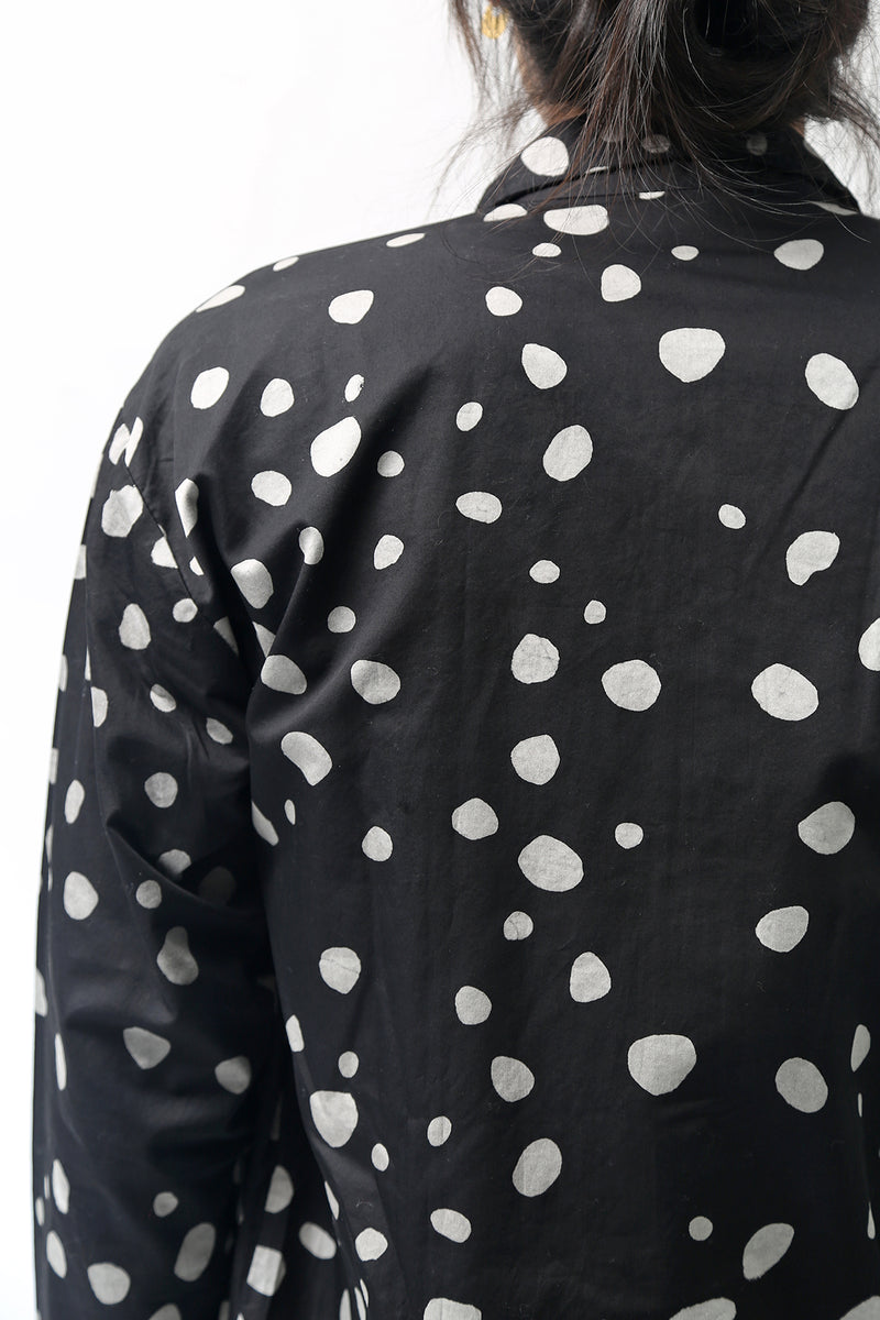 1902-SH01 Polka Dot Long Shirt Black