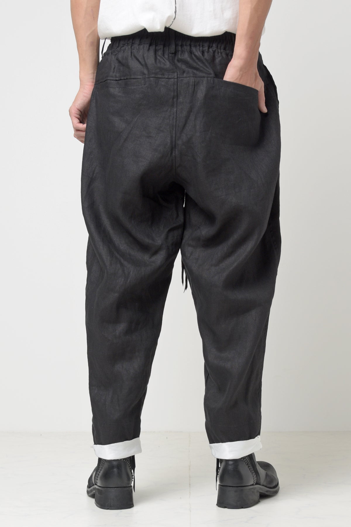 2301-PT04 Linen Lazy Layered Pants Black