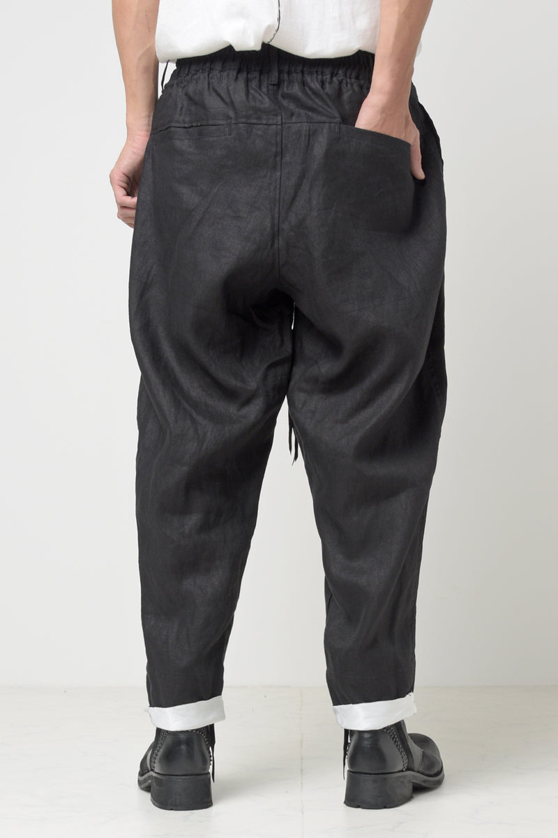 2301-PT04 Linen Lazy Layered Pants Black