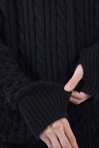 2002-KT01 Cable Combi Mohair Pullover Black
