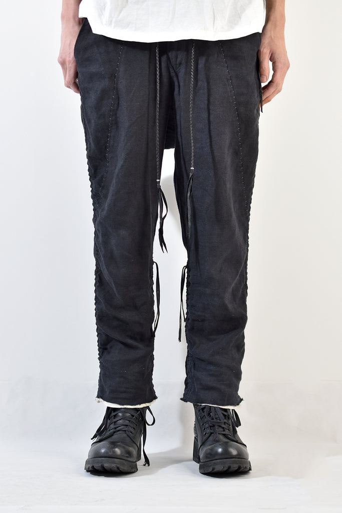 2001-PT02A Shirring Linen Layered Pants Black