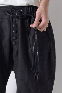 2201-PT04A Hand Stitched Linen Shorts 01 Black