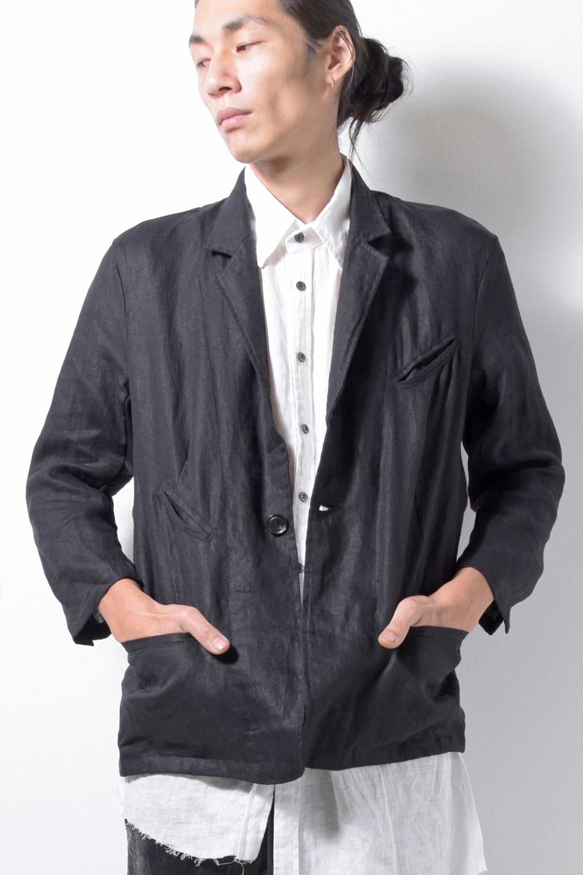 2201-JK04A Back Stitch Cropped Sleeve JKT Black