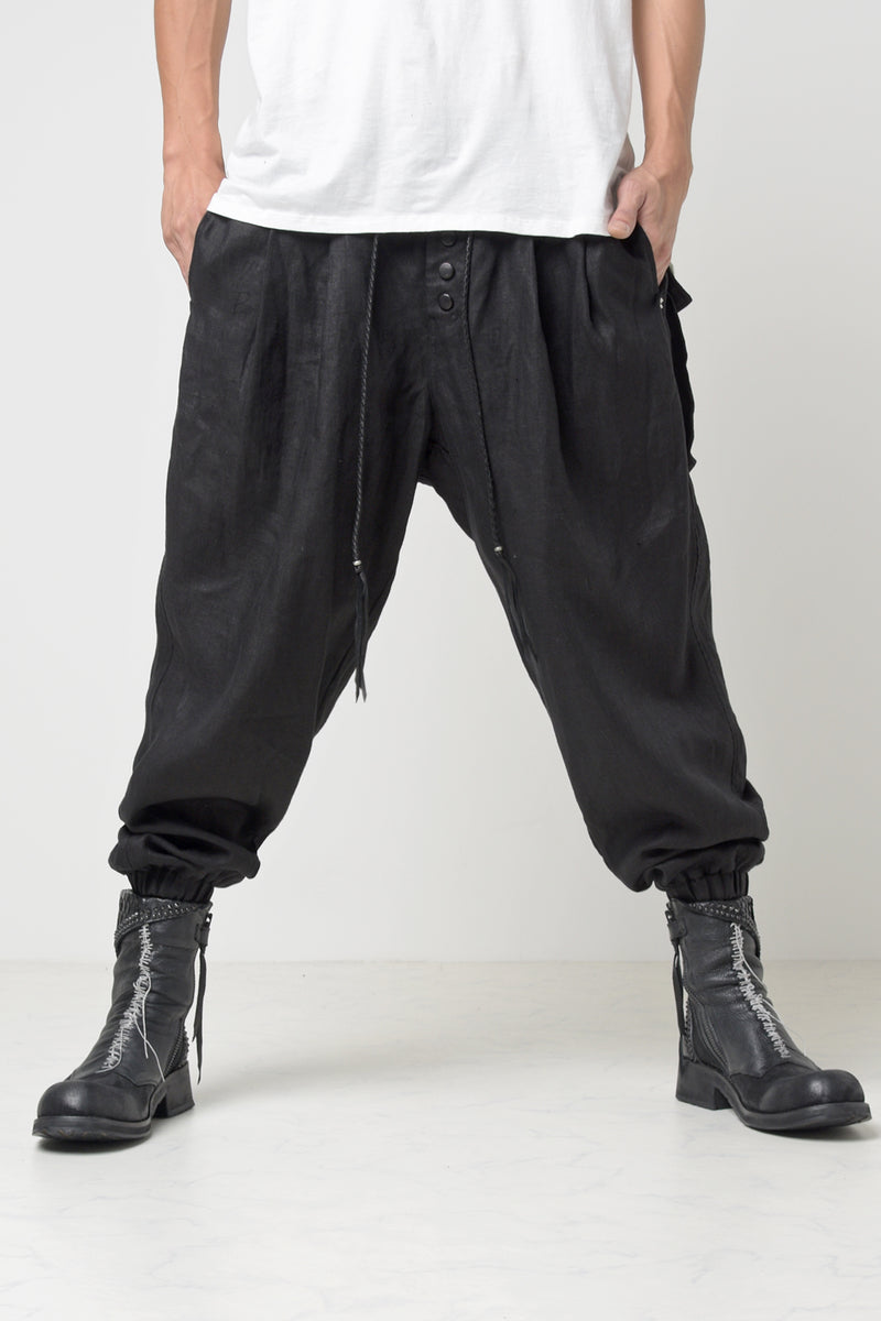 2301-PT03 Linen Lazy Pants Black