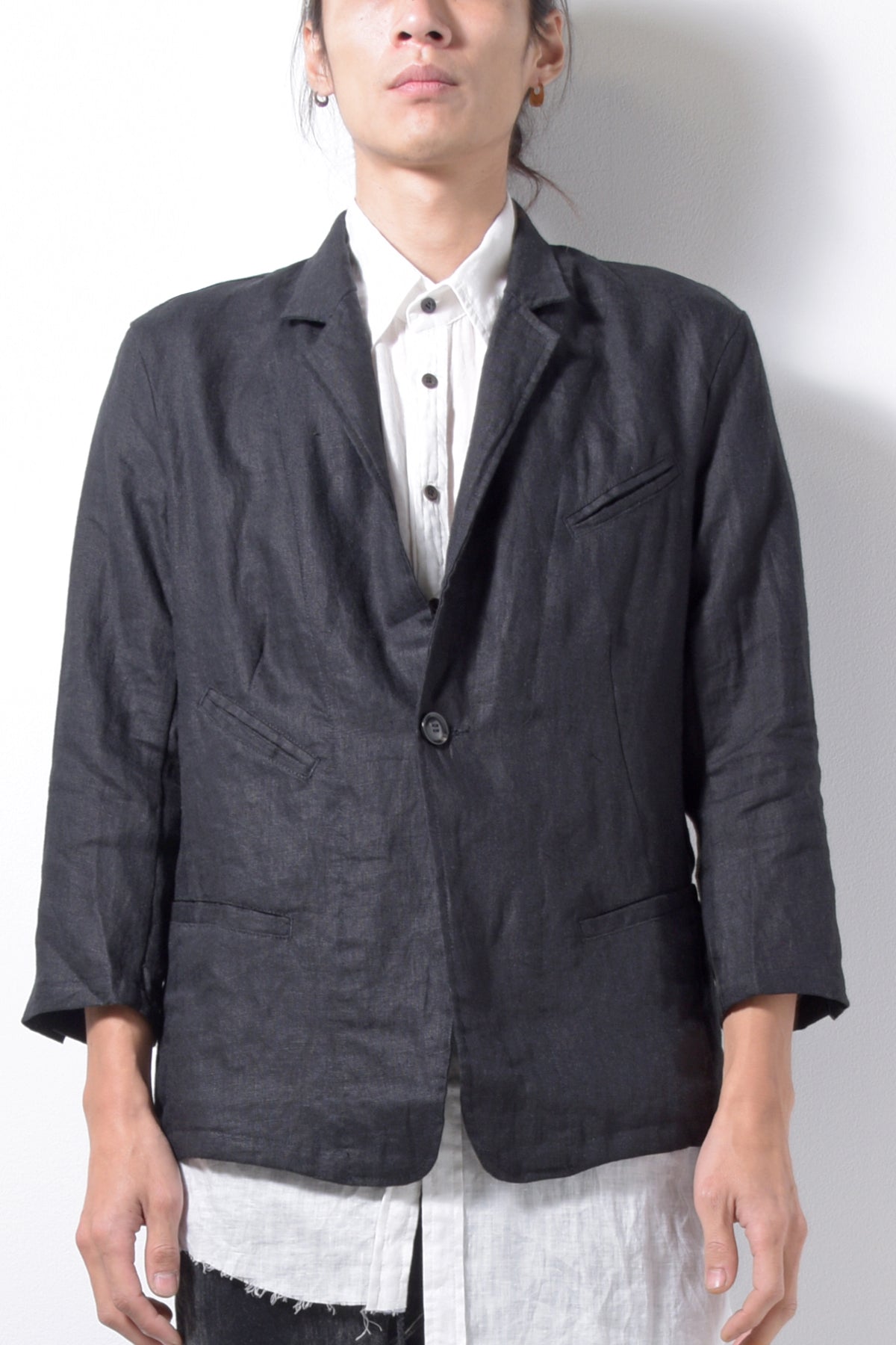 2201-JK04A Back Stitch Cropped Sleeve JKT Black