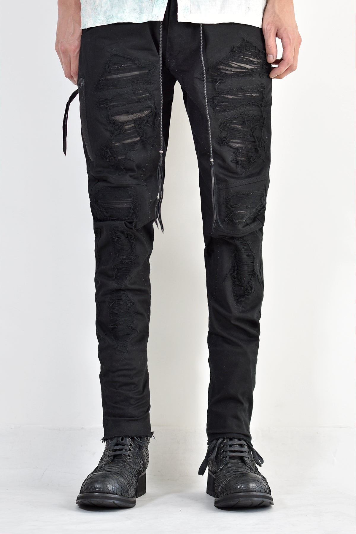 1702-PT02A Crush Skinny Twill Pants 07A Black