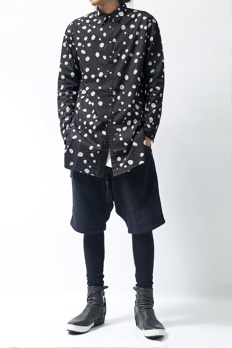 1902-SH01 Polka Dot Long Shirt Black