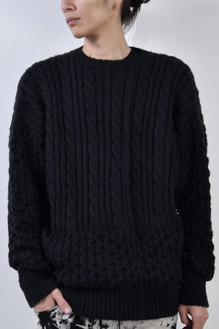 2002-KT01 Cable Combi Mohair Pullover Black