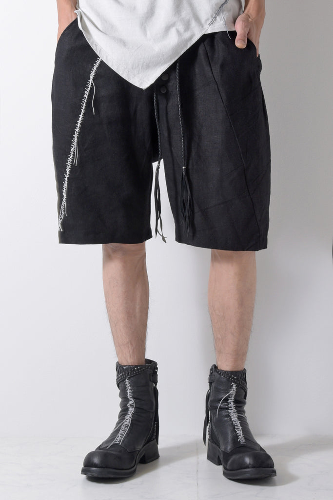 2201-PT04A Hand Stitched Linen Shorts 01 Black