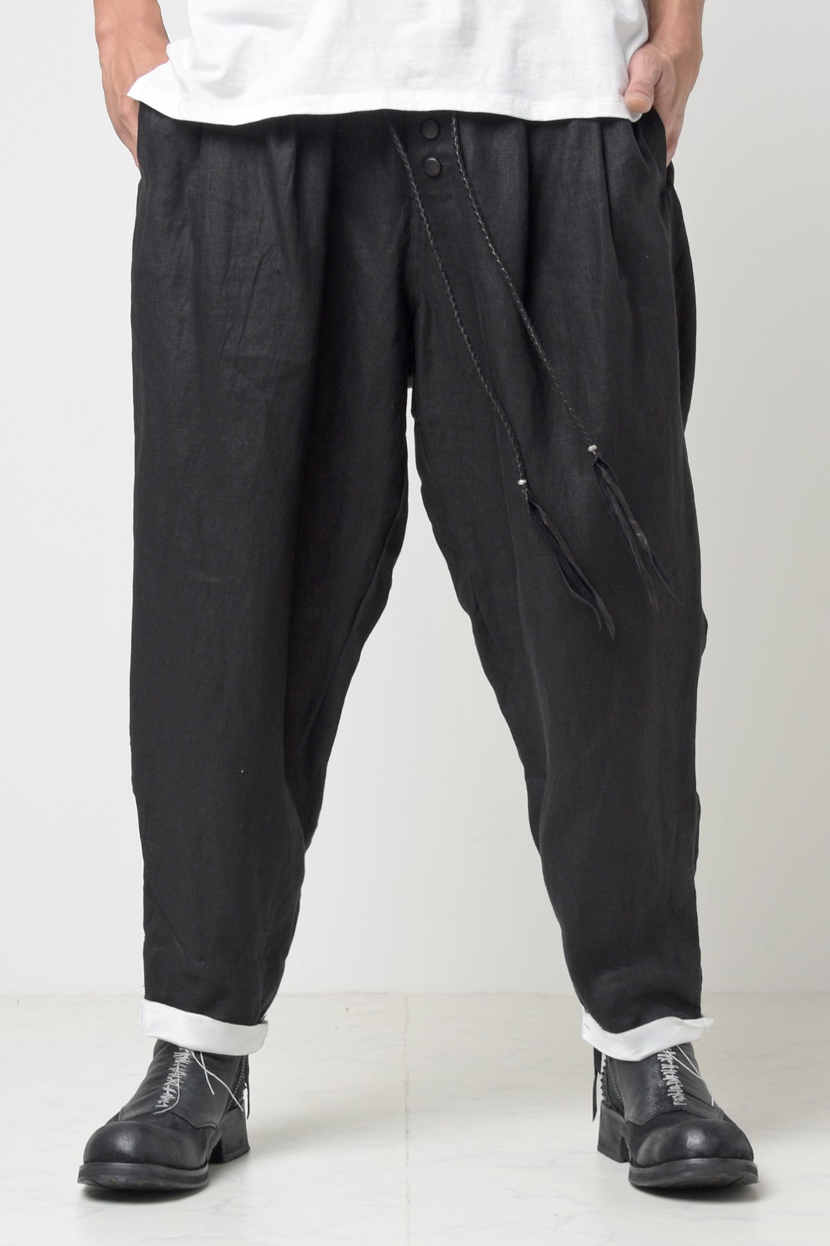 2301-PT04 Linen Lazy Layered Pants Black