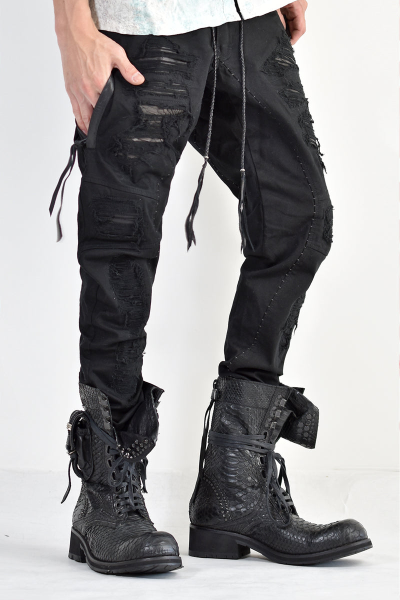 1702-PT02A Crush Skinny Twill Pants 07A Black