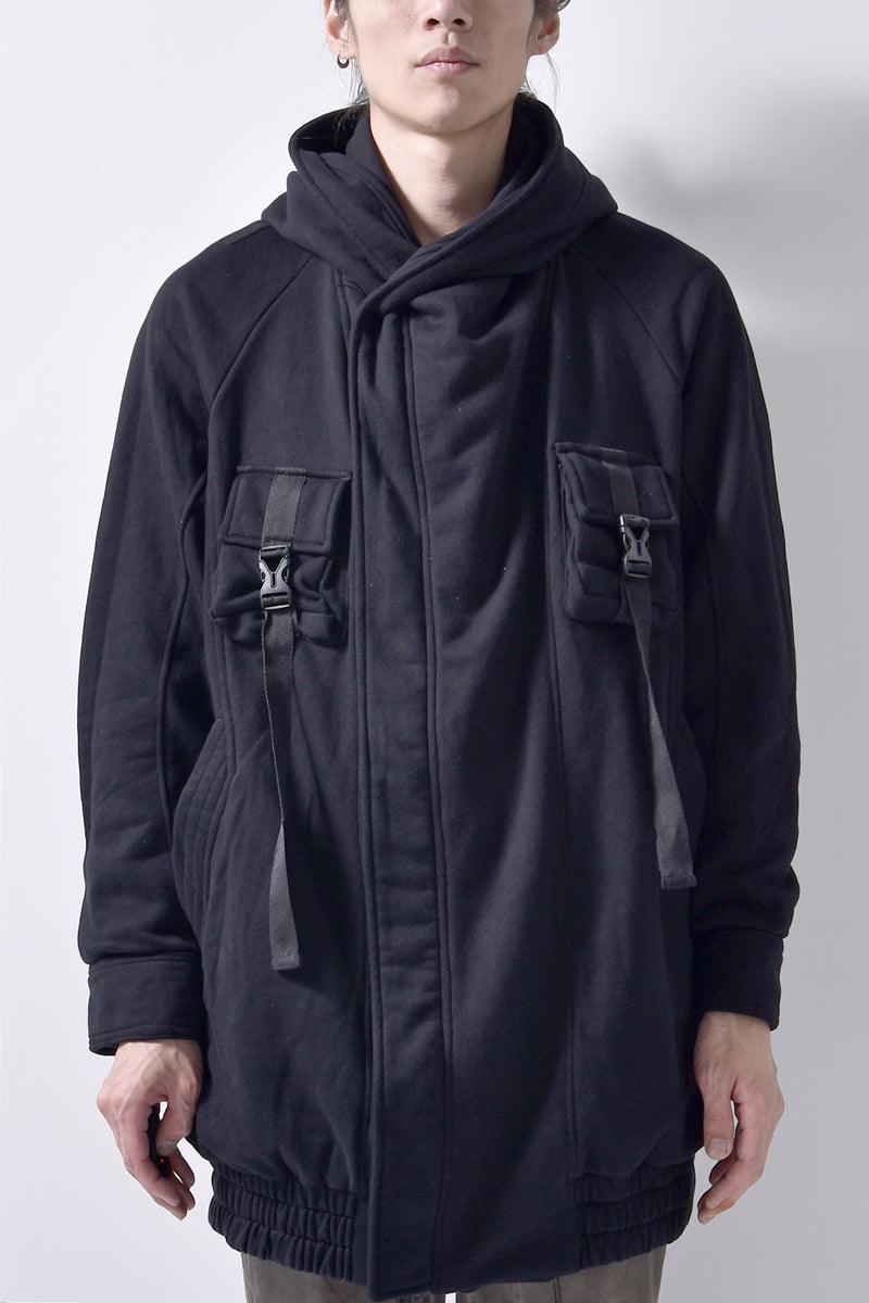 2102-JK03C Hooded Fleece Coat Black