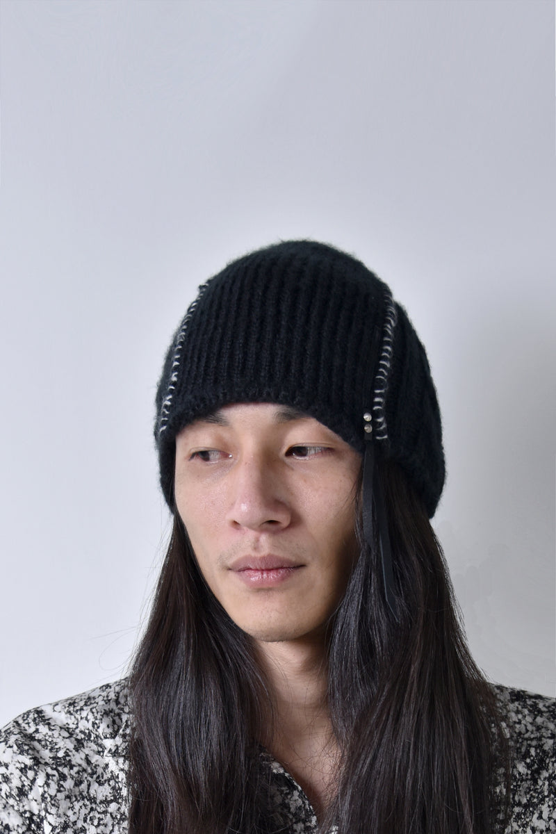 2002-KT04 Cable Mohair Beanie 01 Black