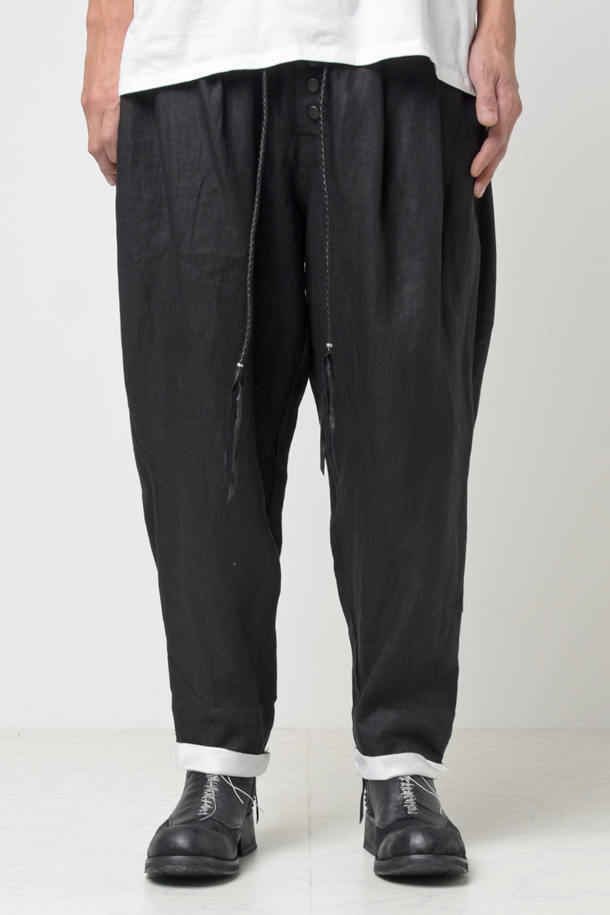 2301-PT04 Linen Lazy Layered Pants Black