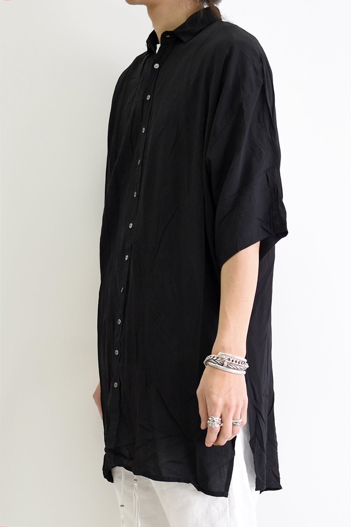 1901-SH03B Tesla Rayon Lazy Shirt Black