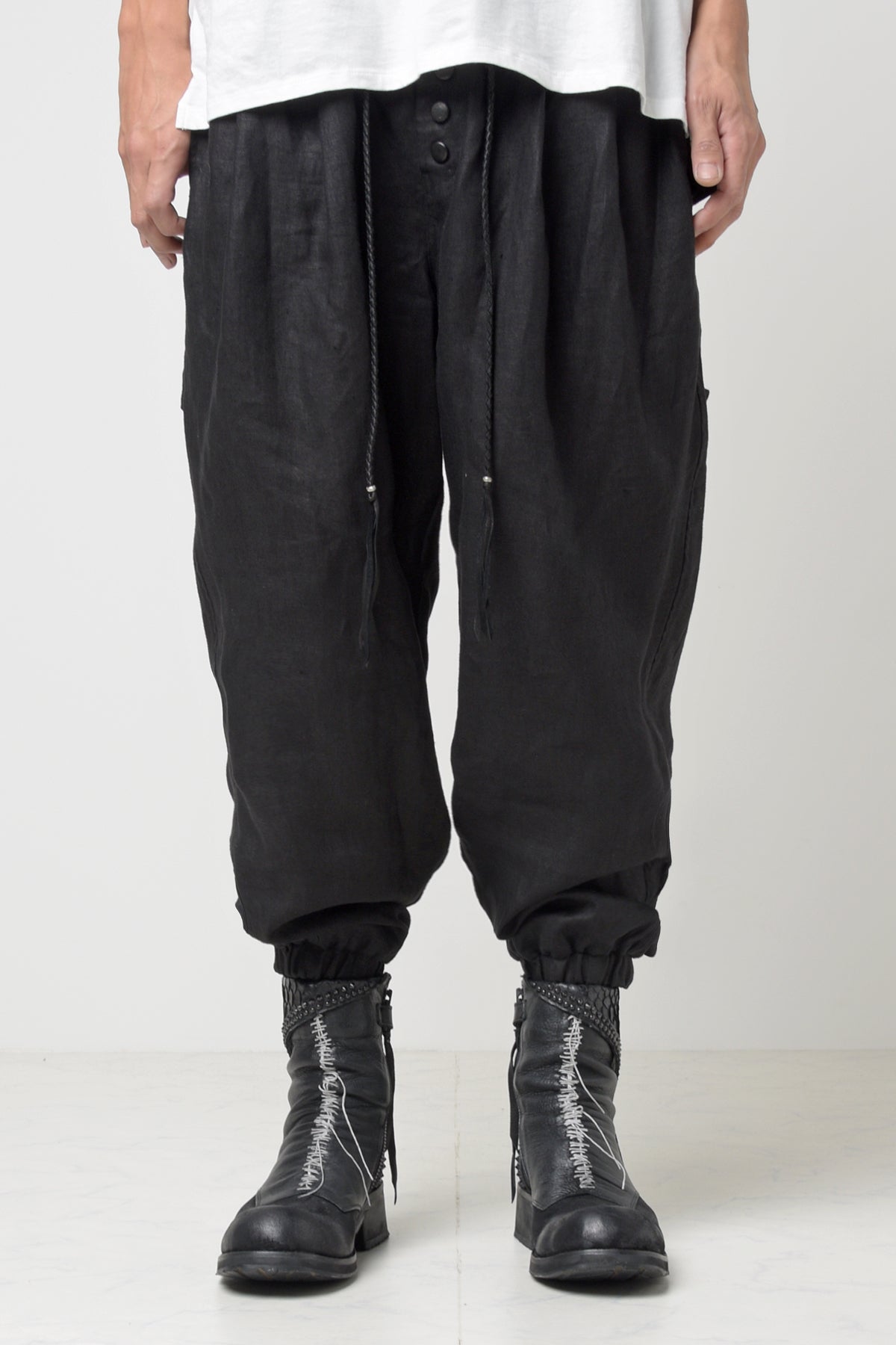 2301-PT03 Linen Lazy Pants Black