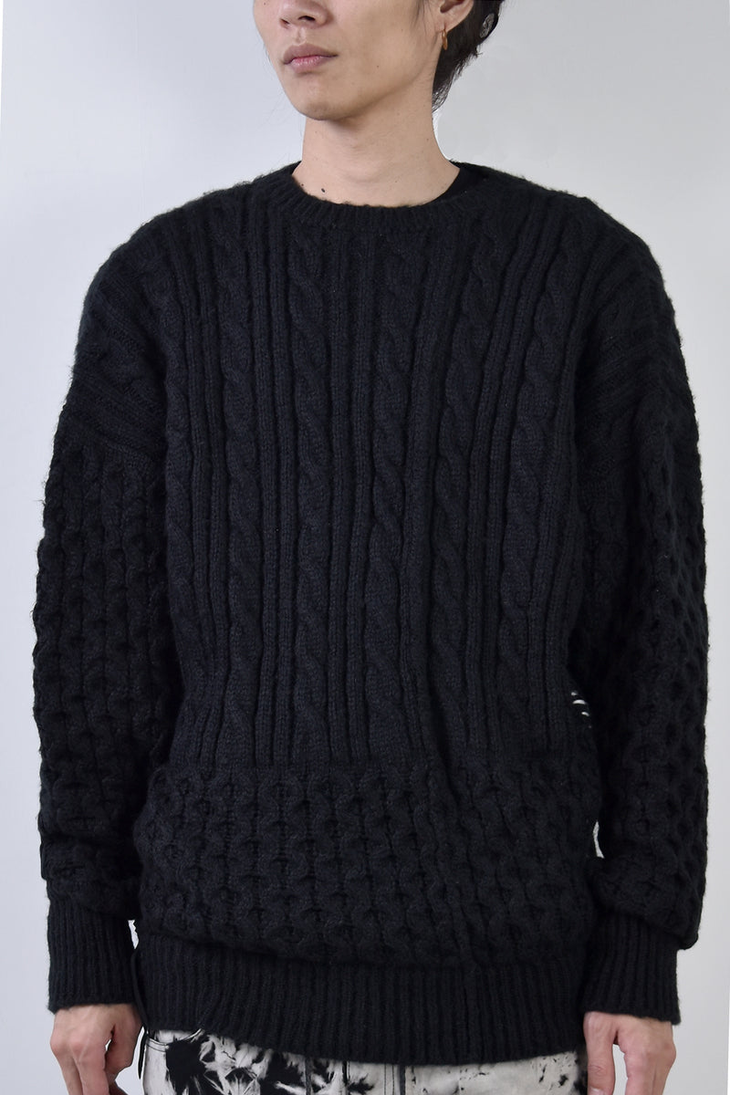 2002-KT01 Cable Combi Mohair Pullover Black