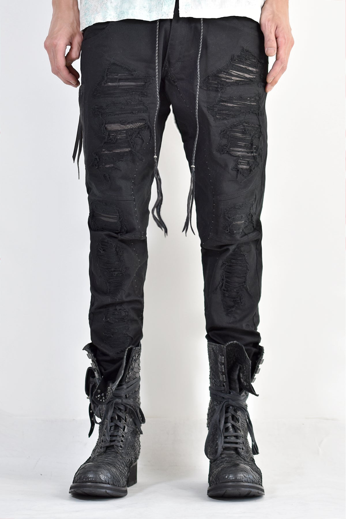 1702-PT02A Crush Skinny Twill Pants 07A Black