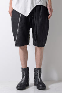 2201-PT04A Hand Stitched Linen Shorts 01 Black