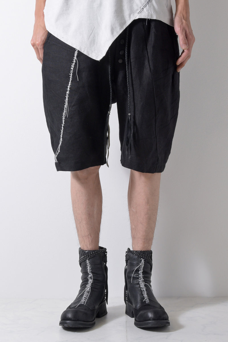2201-PT04A Hand Stitched Linen Shorts 01 Black