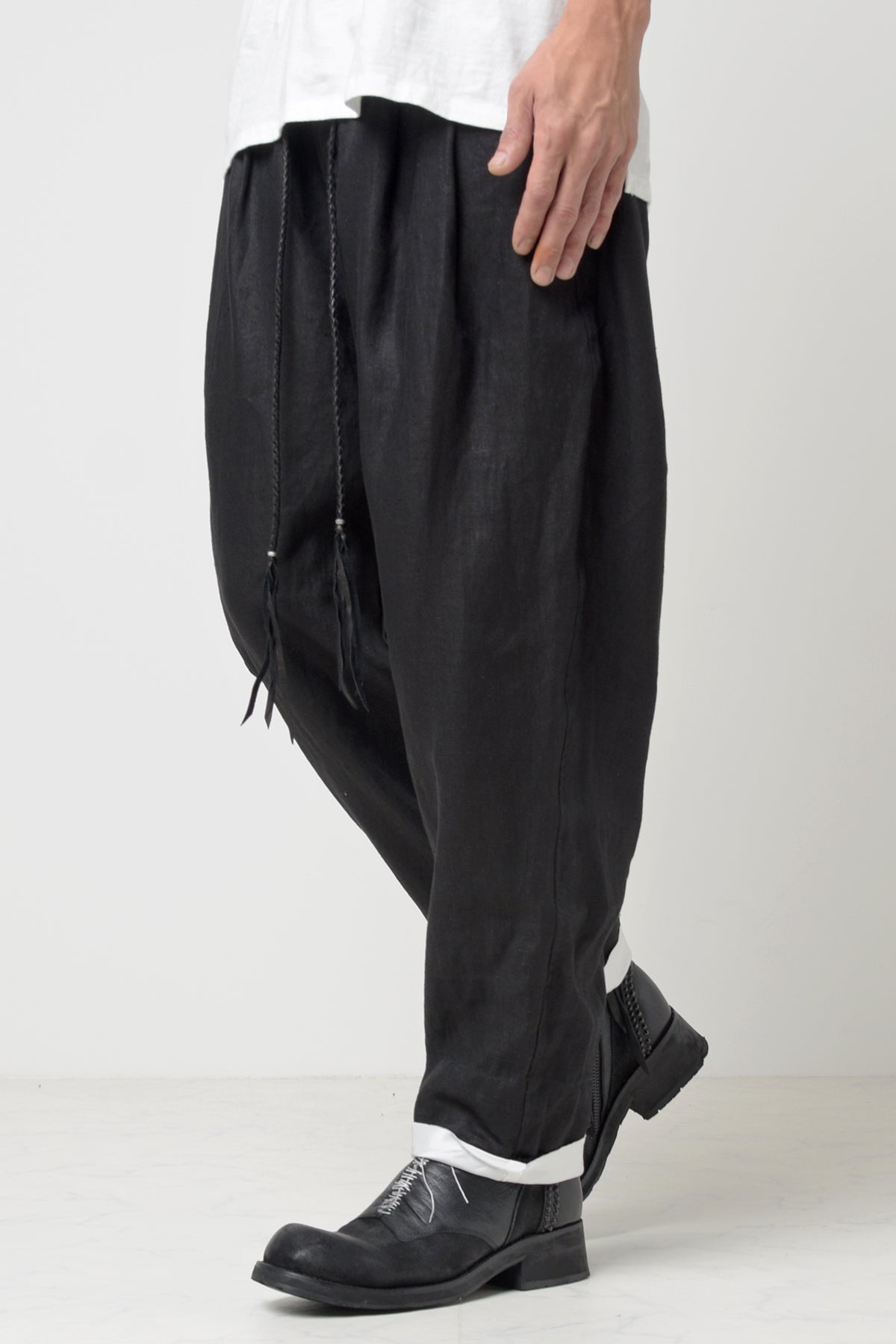 2301-PT04 Linen Lazy Layered Pants Black