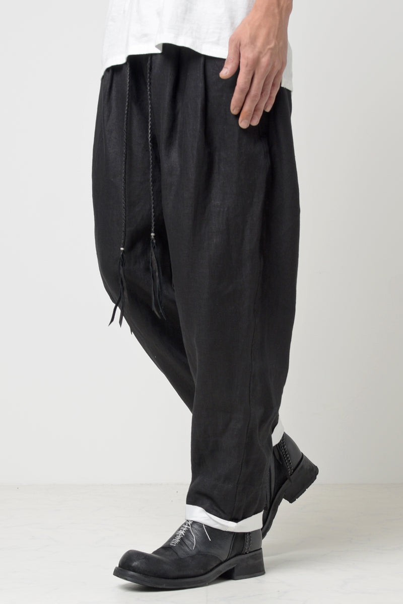 2301-PT04 Linen Lazy Layered Pants Black