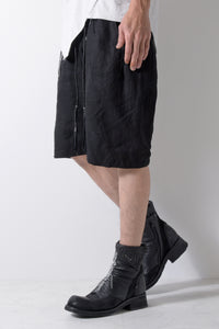 2201-PT04A Hand Stitched Linen Shorts 01 Black
