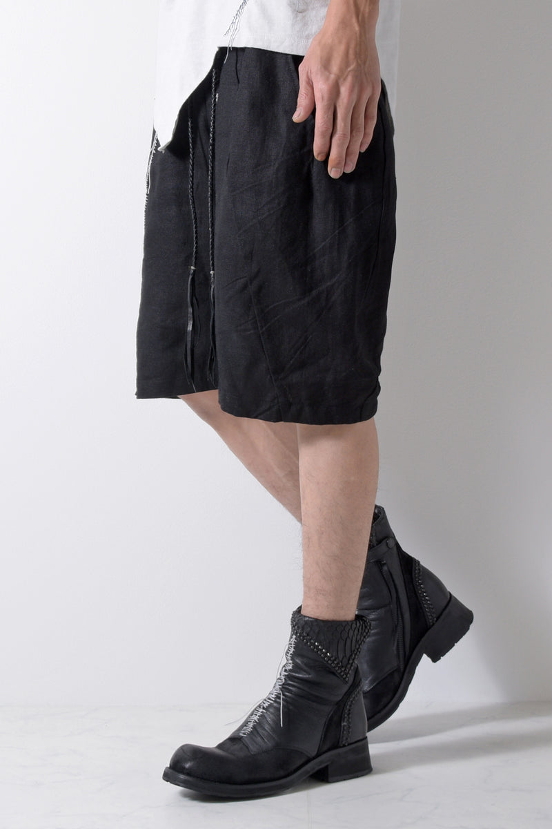2201-PT04A Hand Stitched Linen Shorts 01 Black