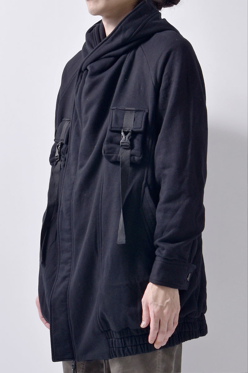 2102-JK03C Hooded Fleece Coat Black