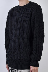 2002-KT01 Cable Combi Mohair Pullover Black