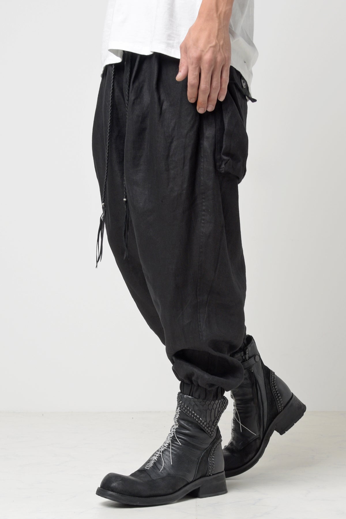 2301-PT03 Linen Lazy Pants Black