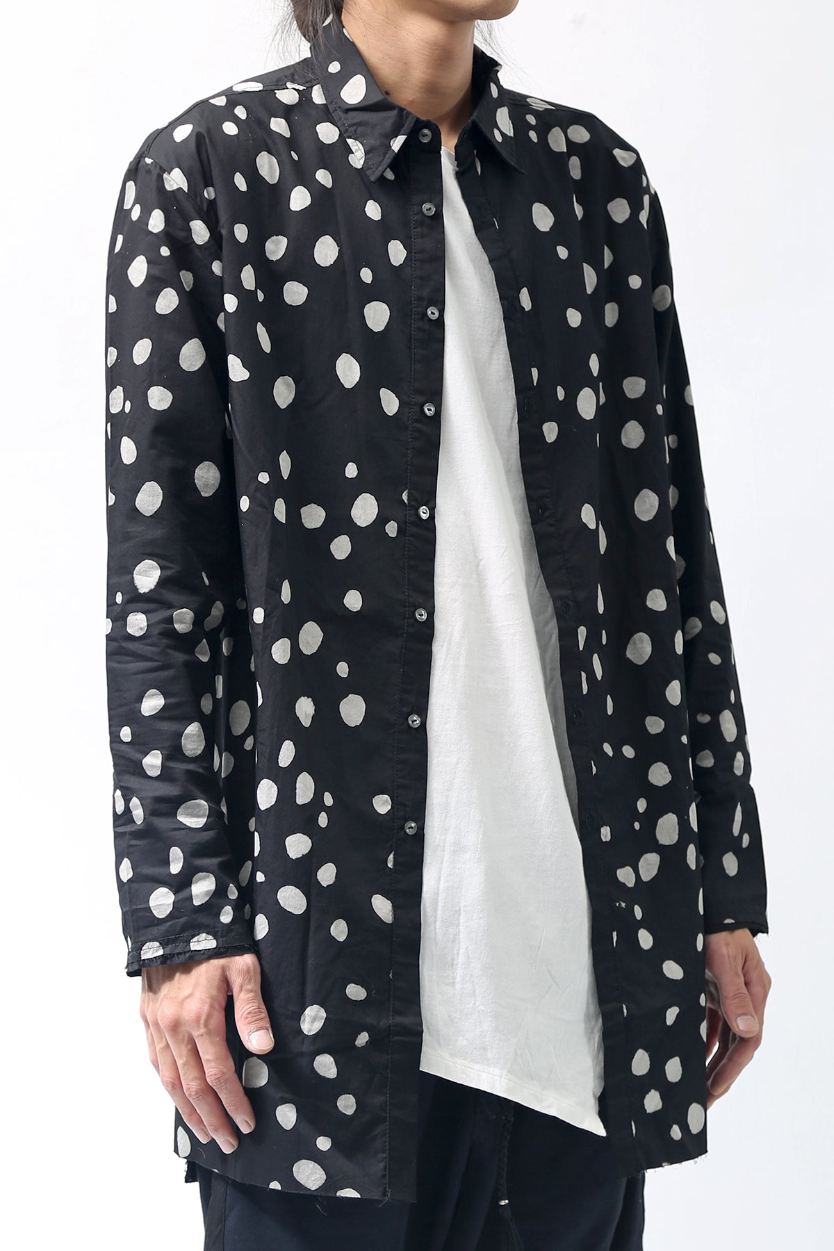 1902-SH01 Polka Dot Long Shirt Black