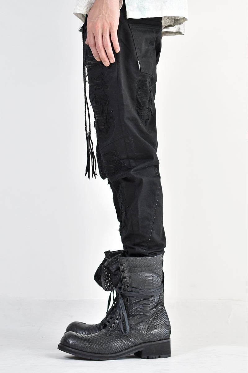 1702-PT02A Crush Skinny Twill Pants 07A Black