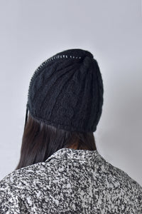 2002-KT04 Cable Mohair Beanie 01 Black
