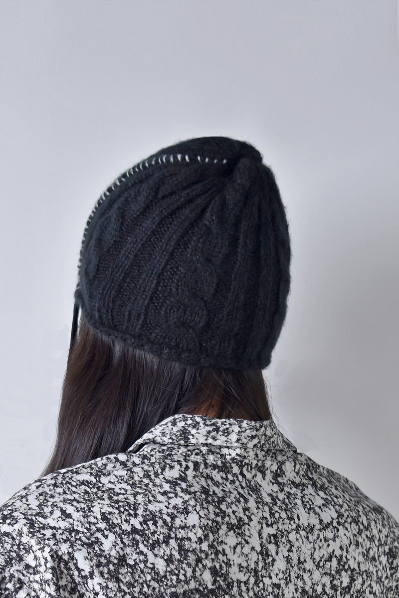 2002-KT04 Cable Mohair Beanie 01 Black