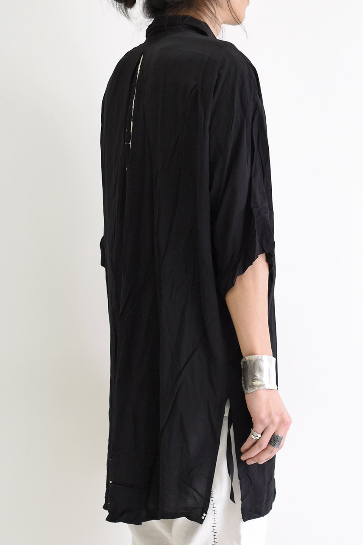 1901-SH03B Tesla Rayon Lazy Shirt Black