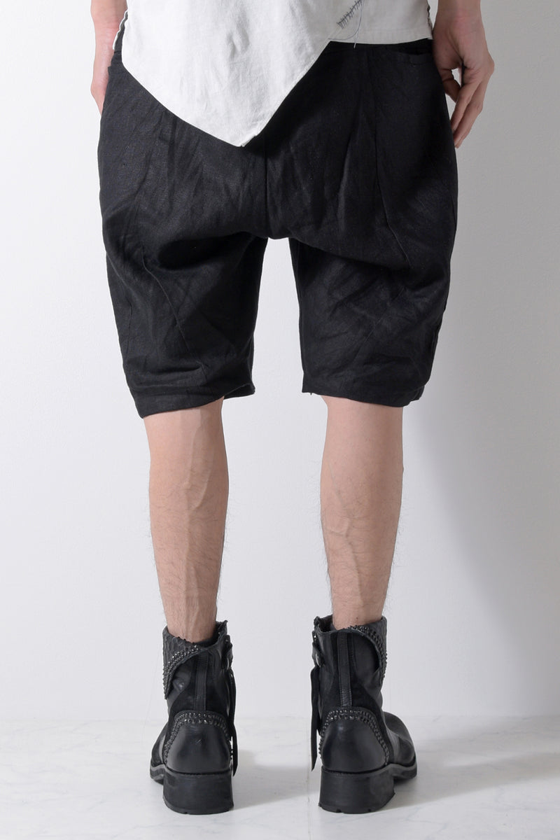 2201-PT04A Hand Stitched Linen Shorts 01 Black