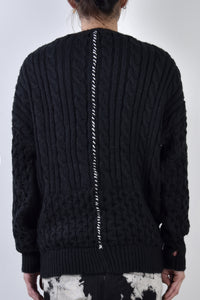 2002-KT01 Cable Combi Mohair Pullover Black