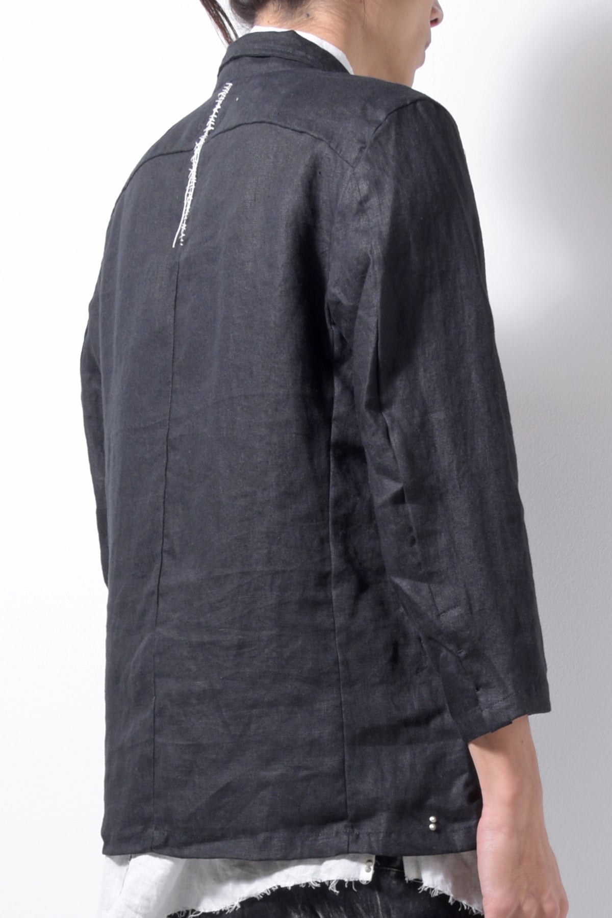 2201-JK04A Back Stitch Cropped Sleeve JKT Black