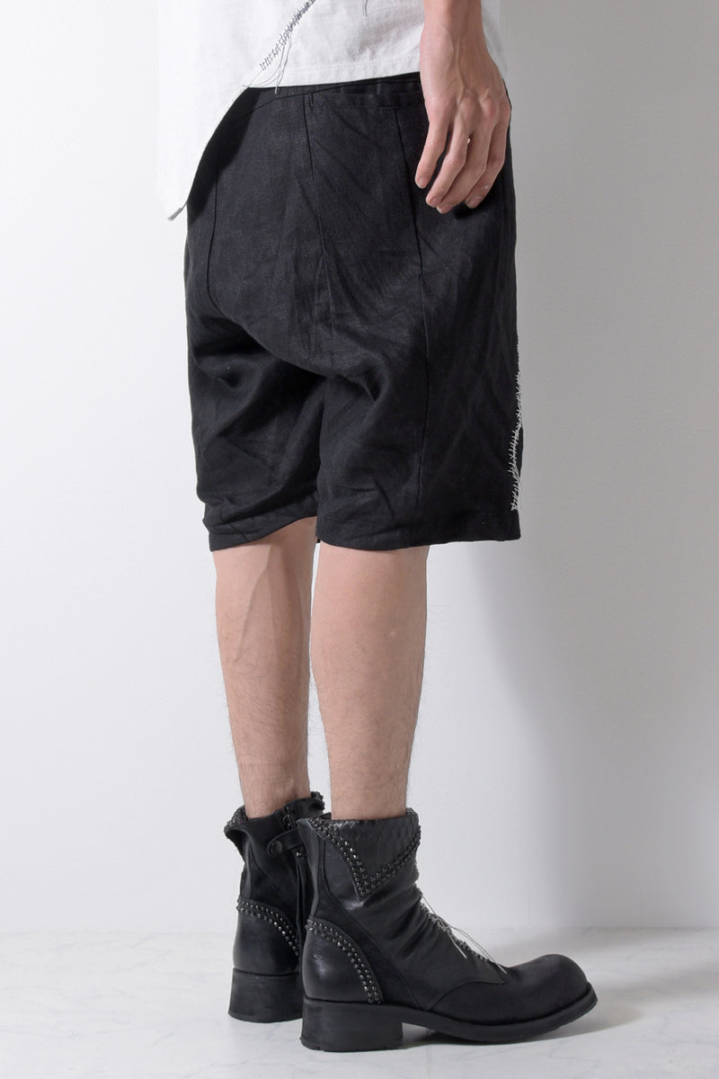 2201-PT04A Hand Stitched Linen Shorts 01 Black