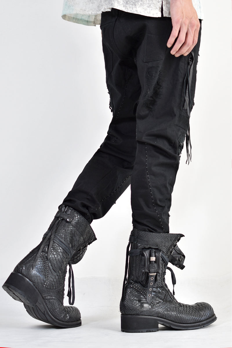 1702-PT02A Crush Skinny Twill Pants 07A Black