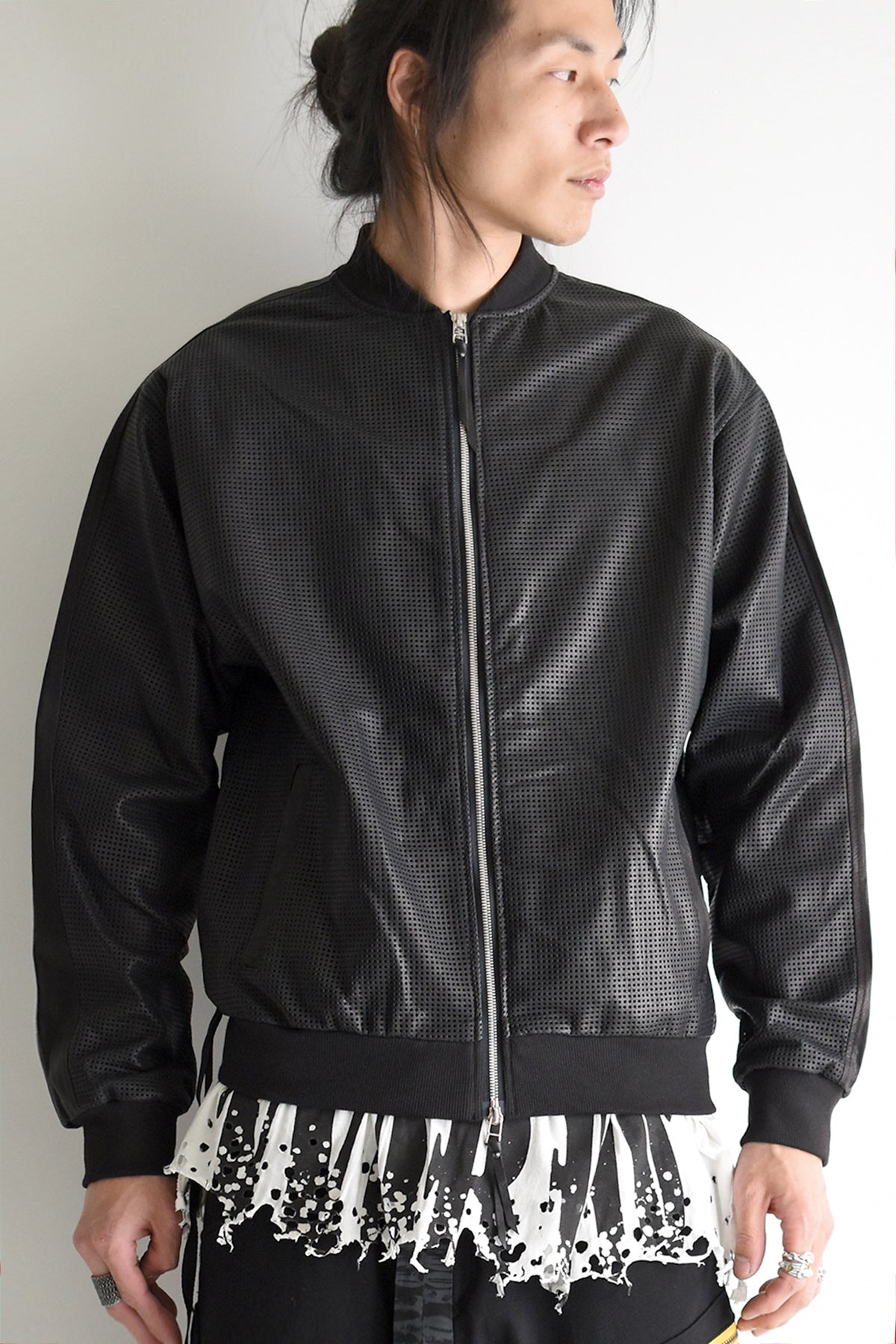 1901-JK05 Mesh Leather MA-1 Black